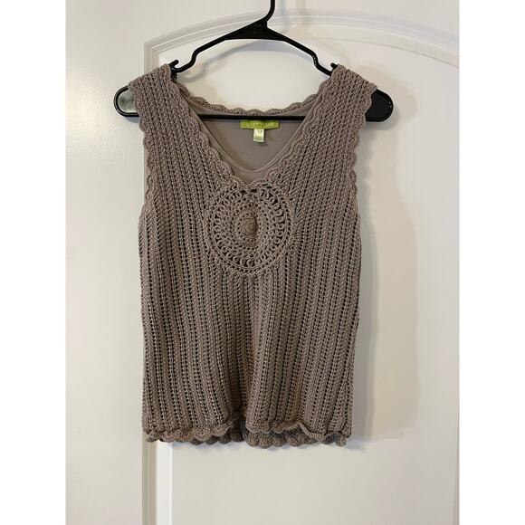 Sigrid Olson Granny Core Brown Knit Cardigan and Sleeveless Blouse, Size Small - Picture 1 of 6
